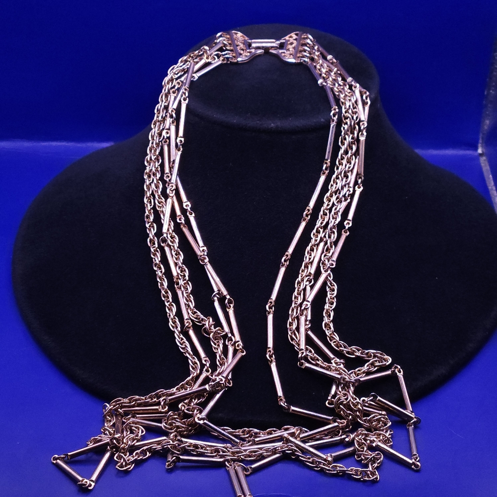Vintage Gold-tone Multi-Strand Chain Necklace - Women Jewelry